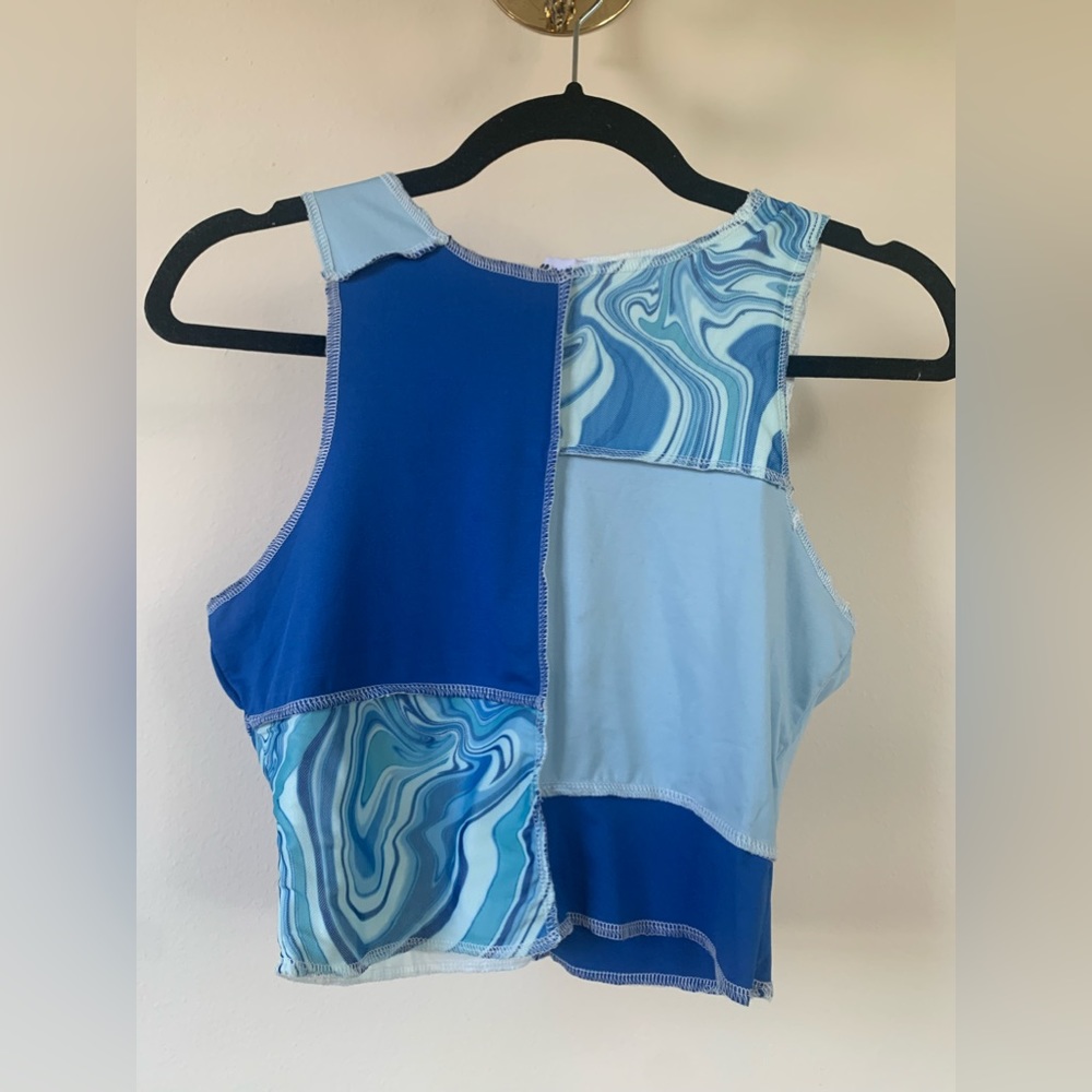 PRINCESS POLLY BLUE Y2K/90S “MIGUEL PATCHWORK TOP” IN SIZE US 6
